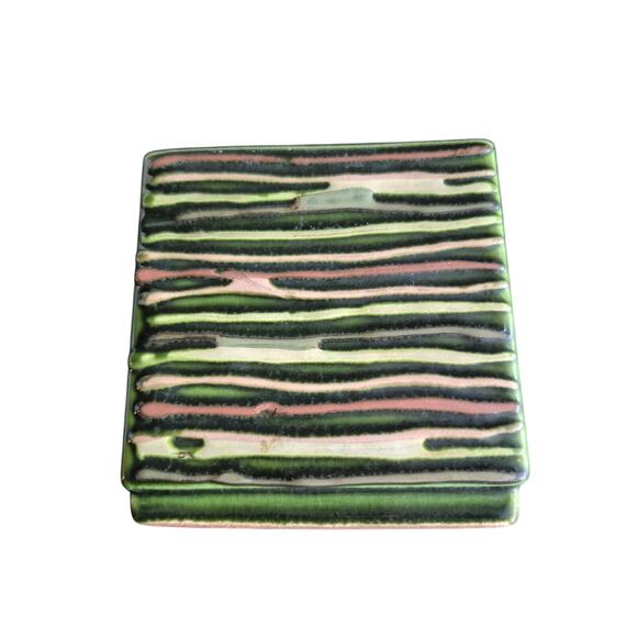 Vintage The Bennetts California Art Pottery Green Rag Rug # 404 MCM Vase Signed - Picture 6 of 9